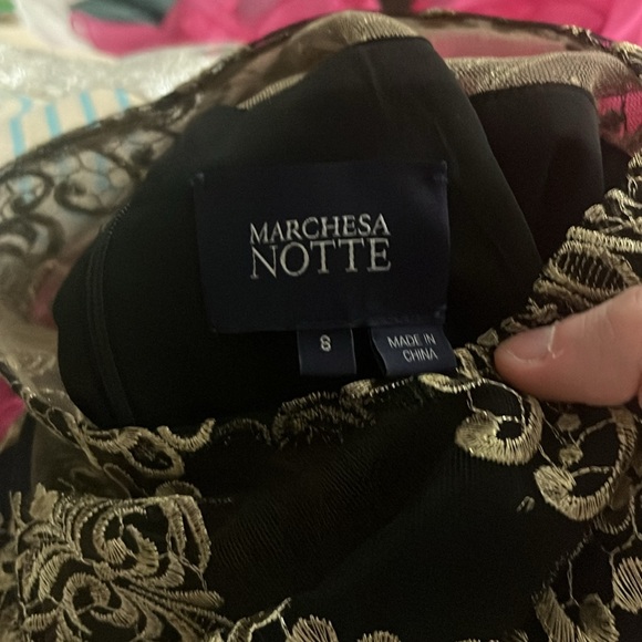 Marchesa Notte Black & Gold Filagree Crinoline Mini Dress - Picture 2 of 9